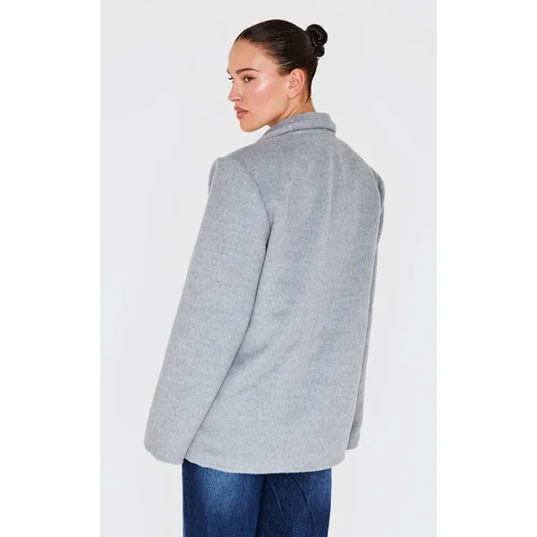 Gris Blazer Oversize Aspect Laine Texturé