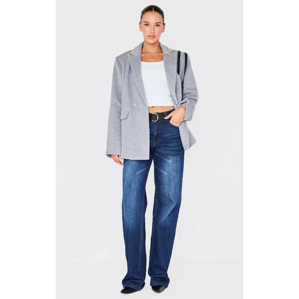 Gris Blazer Oversize Aspect Laine Texturé
