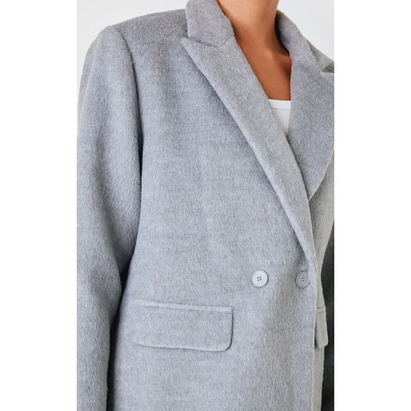 Gris Blazer Oversize Aspect Laine Texturé