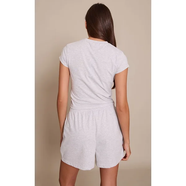 Gris Cendré Haut De Pyjama Ajusté À Manches Courtes