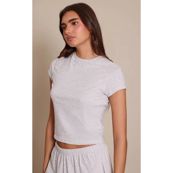 Gris Cendré Haut De Pyjama Ajusté À Manches Courtes