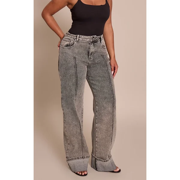 Gris Cendré Jean Large Taille Haute En Denim Stretch Avec Pinces Et Ourlet Retroussé Shape