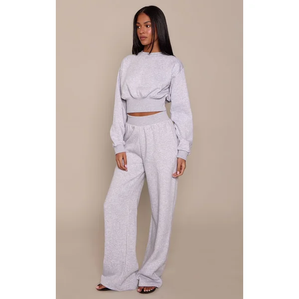 Gris Cendré Jogger Taille Haute À Jambes Larges