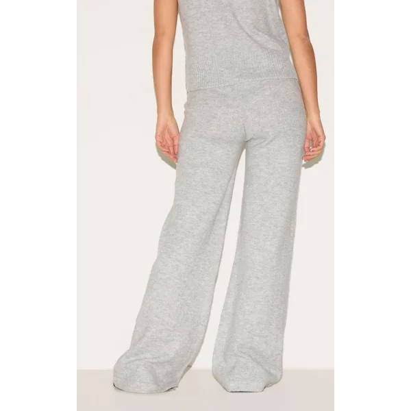 Gris Cendré Pantalon Large En Maille Douce Chiné