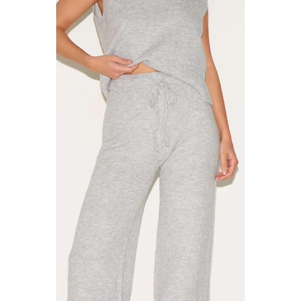 Gris Cendré Pantalon Large En Maille Douce Chiné