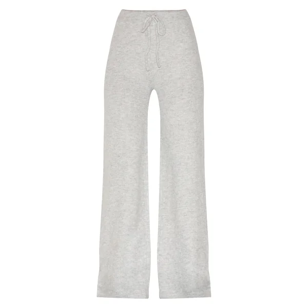 Gris Cendré Pantalon Large En Maille Douce Chiné