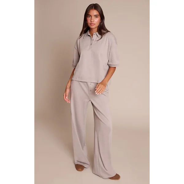 Gris Cendré Pantalon Large À Boutons