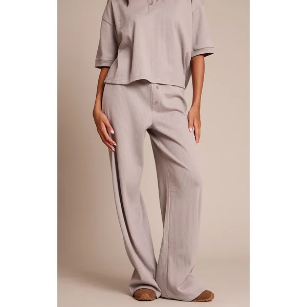 Gris Cendré Pantalon Large À Boutons