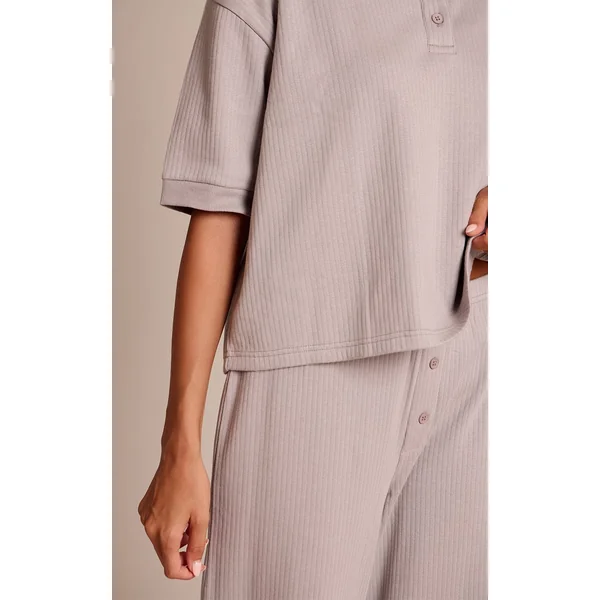 Gris Cendré Pantalon Large À Boutons