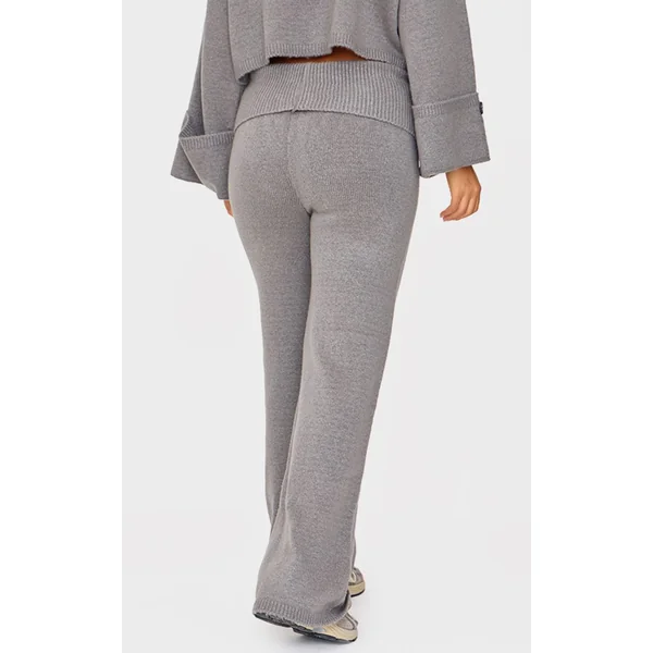 Gris Cendré Pantalon Évasé En Maille À Taille Repliée Petite