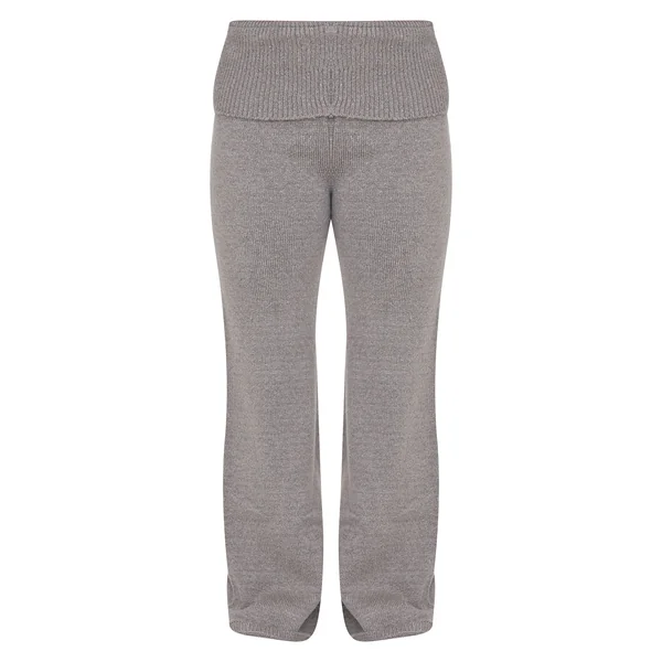 Gris Cendré Pantalon Évasé En Maille À Taille Repliée Petite