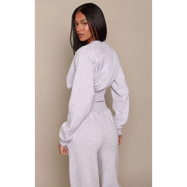 Gris Cendré Sweat-shirt Court Taille Haute