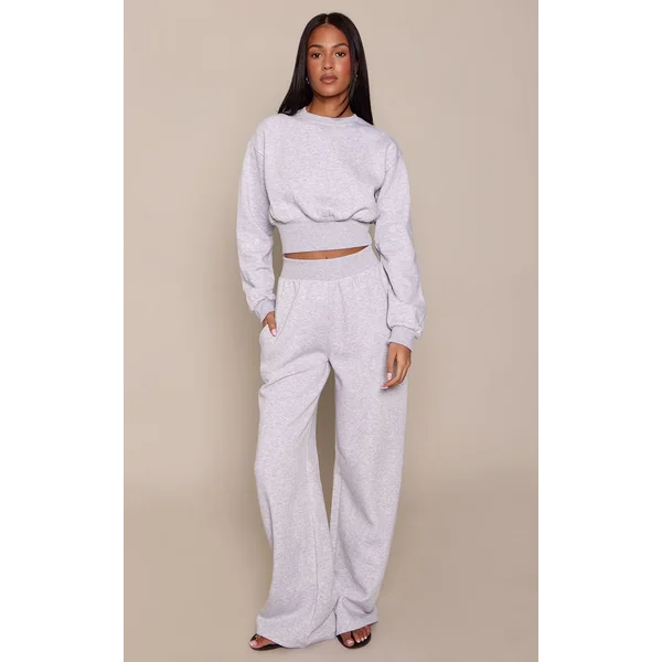 Gris Cendré Sweat-shirt Court Taille Haute