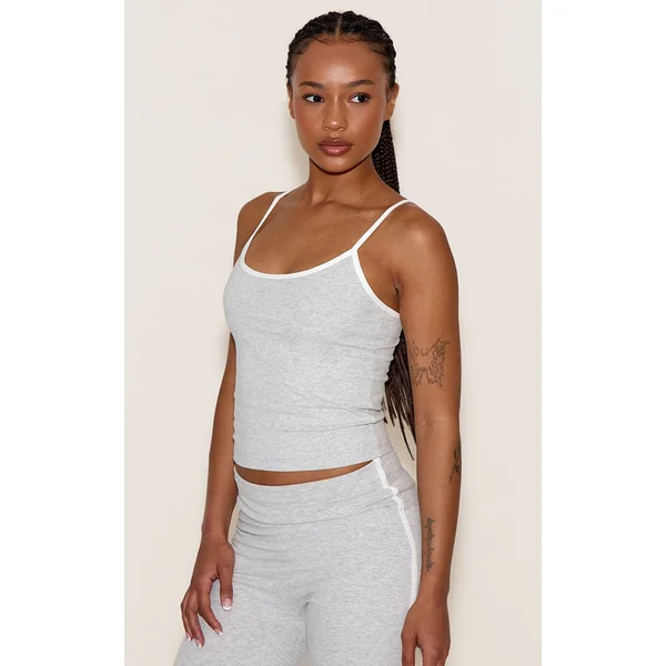 Gris Cendré Top De Sport Petite À Bretelles Contrastées Sculptant