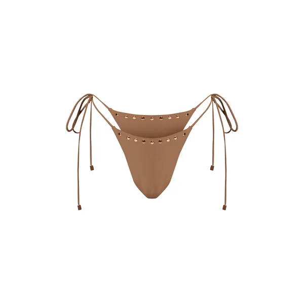 Gris Champignon Bas De Bikini String À Nouer Sur Les Côtés Avec Clous