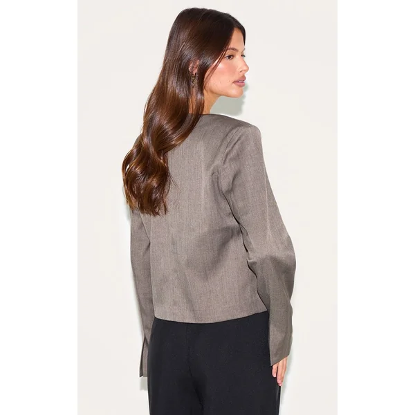 Gris Champignon Blazer Boxy Avec Liens À Nouer