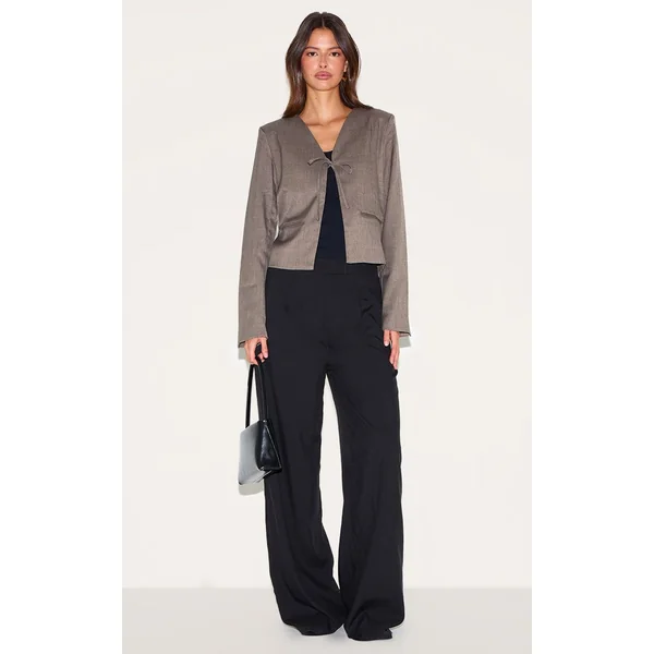 Gris Champignon Blazer Boxy Avec Liens À Nouer