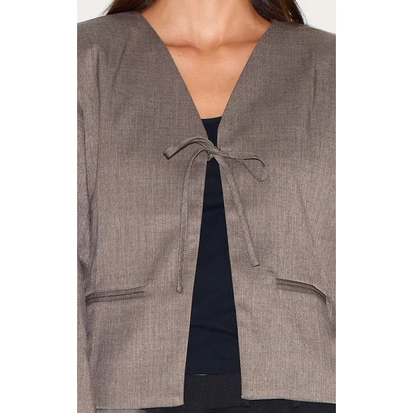 Gris Champignon Blazer Boxy Avec Liens À Nouer