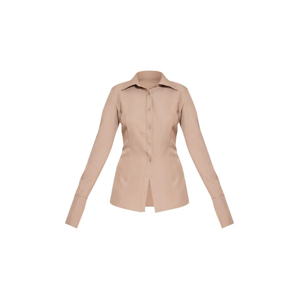 Gris Champignon Chemise Cintrée Tissée À Fines Rayures