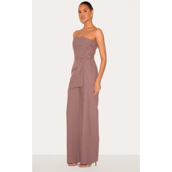 Gris Champignon Combinaison Pantalon Ajustée Plt Label Avec Panneau Superposé Et Laçage