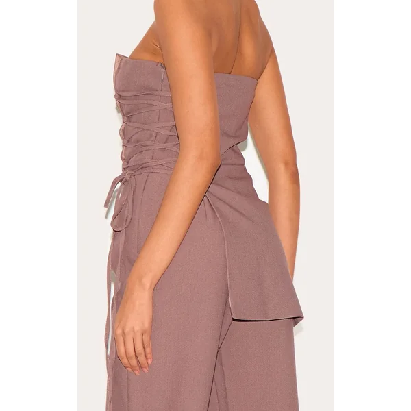 Gris Champignon Combinaison Pantalon Ajustée Plt Label Avec Panneau Superposé Et Laçage