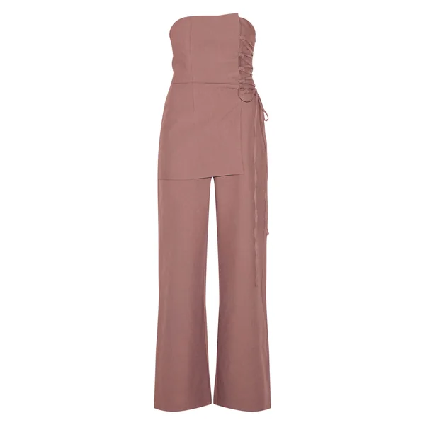 Gris Champignon Combinaison Pantalon Ajustée Plt Label Avec Panneau Superposé Et Laçage