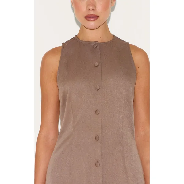 Gris Champignon Combishort Jupe-short Évasée Tissée À Boutonnage Complet
