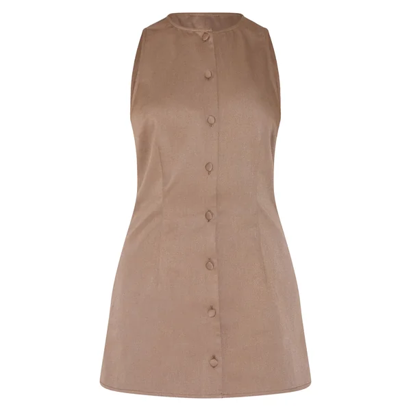 Gris Champignon Combishort Jupe-short Évasée Tissée À Boutonnage Complet