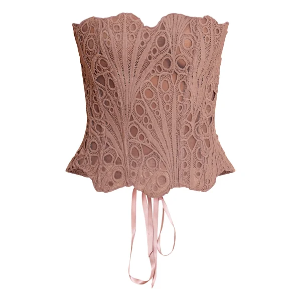 Gris Champignon Corset En Dentelle Florale Transparente Texturée