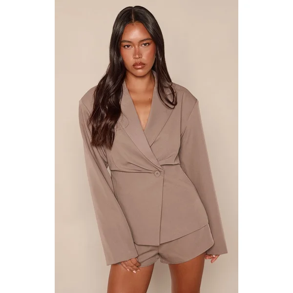 Gris Champignon Ensemble Coordonné Short Taille Mi-haute Ajusté