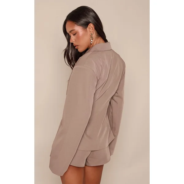 Gris Champignon Ensemble Coordonné Short Taille Mi-haute Ajusté
