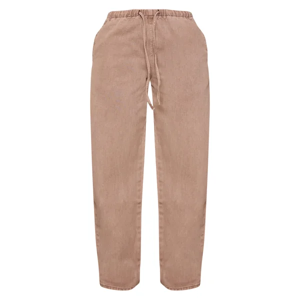 Gris Champignon Jean Large Taille Haute Élastiquée Avec Lien En Denim Petite