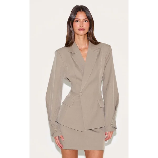 Gris Champignon Jupe Courte Taille Mi-haute Tissée Ensemble Coordonné