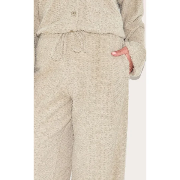 Gris Champignon Pantalon Large Texturé À Cordon De Serrage Ensemble Coordonné