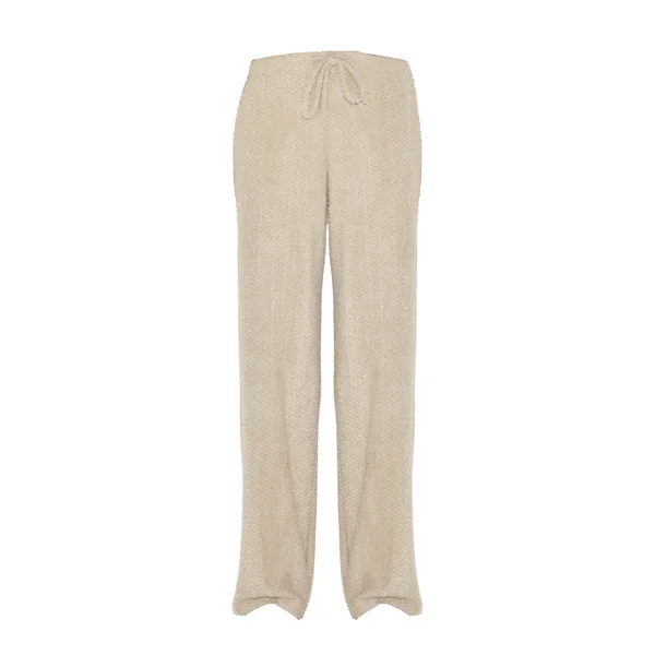 Gris Champignon Pantalon Large Texturé À Cordon De Serrage Ensemble Coordonné