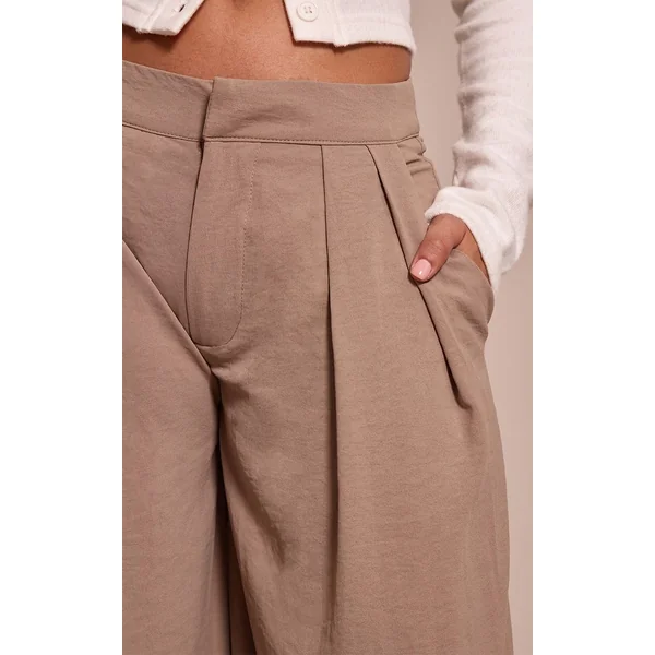 Gris Champignon Pantalon Large À Double Pli En Tissu Fluide Petite