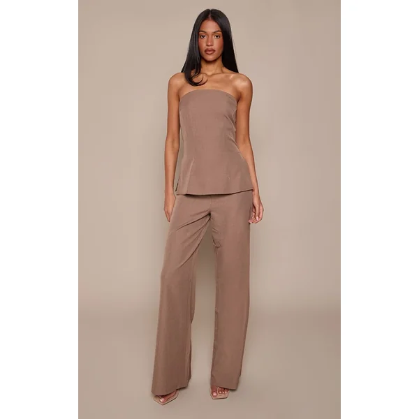 Gris Champignon Pantalon Taille Haute Coupe Large Ajusté Pour Grande Taille
