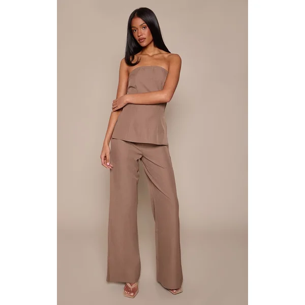 Gris Champignon Pantalon Taille Haute Coupe Large Ajusté Pour Grande Taille