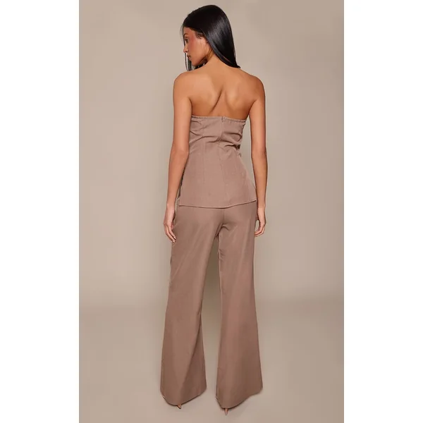 Gris Champignon Pantalon Taille Haute Coupe Large Ajusté Pour Grande Taille