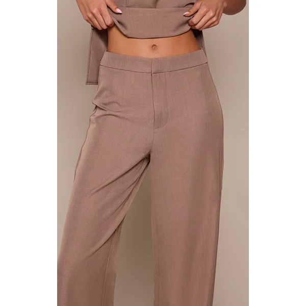Gris Champignon Pantalon Taille Haute Coupe Large Ajusté Pour Grande Taille