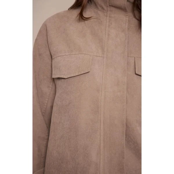 Gris Champignon Veste Zippée Col Montant Effet Peau De Pêche