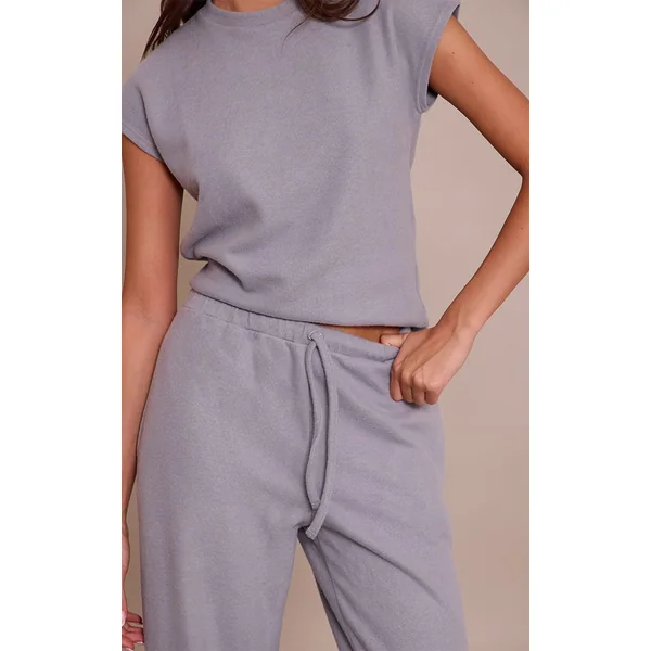 Gris Charbon Pantalon Droit En Maille Côtelée