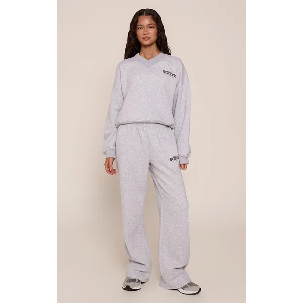 Gris Chiné Jogging Droit Imprimé Editions Gris Chiné