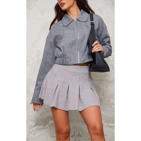Gris Chiné Mini-jupe Plissée En Maille Douce