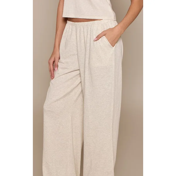 Gris Chiné Pantalon Large Décontracté À Texture Douce Et Jambe Ample