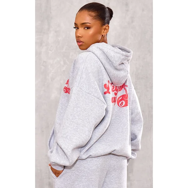 Gris Chiné Sweat À Casynthétiqueche Oversize Imprimé Cerises