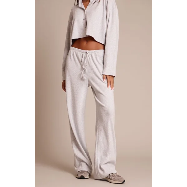 Gris Clair Pantalon Large À Cordon En Maille Côtelée Brossée Ensemble Coordonné
