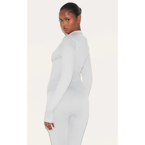 Gris Clair Veste Ajustée Sans Couture Avec Détails De Lignes