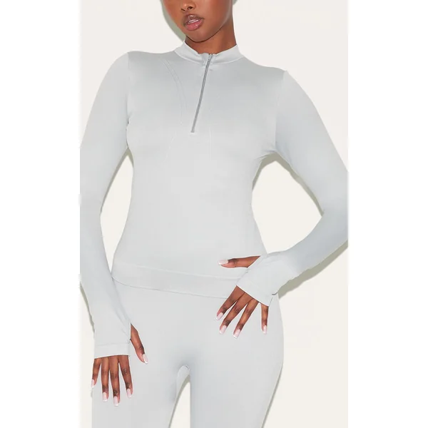 Gris Clair Veste Ajustée Sans Couture Avec Détails De Lignes