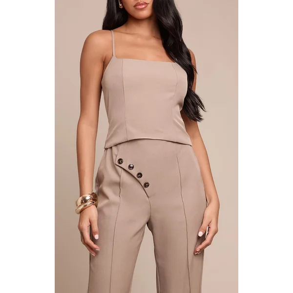 Gris Combinaison Pantalon Droite Ajustée En Tissu Tissé Avec Détails Boutonnés